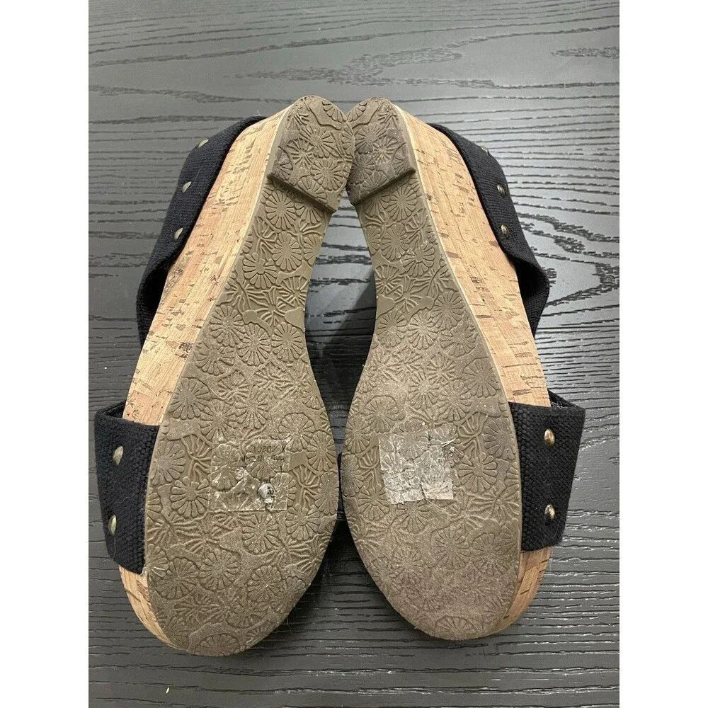 Espirit Women's Oceane Black Cork Wedge Heels‎ Open Toe Slip On Size 7.5